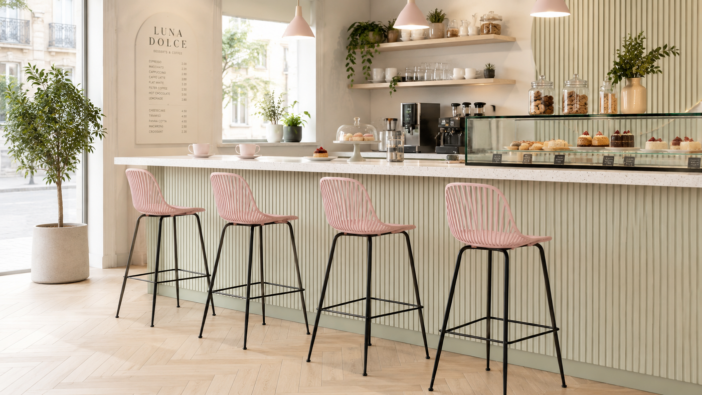 Slat-Back PP Bar Stools for Dessert Café Counters with [