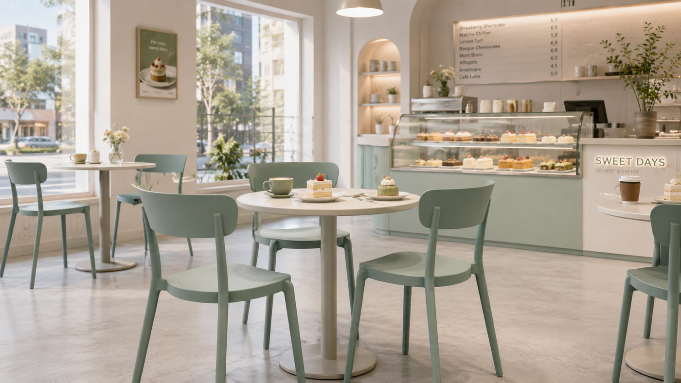 Soft Green PP Chairs for Dessert Café Spaces with [