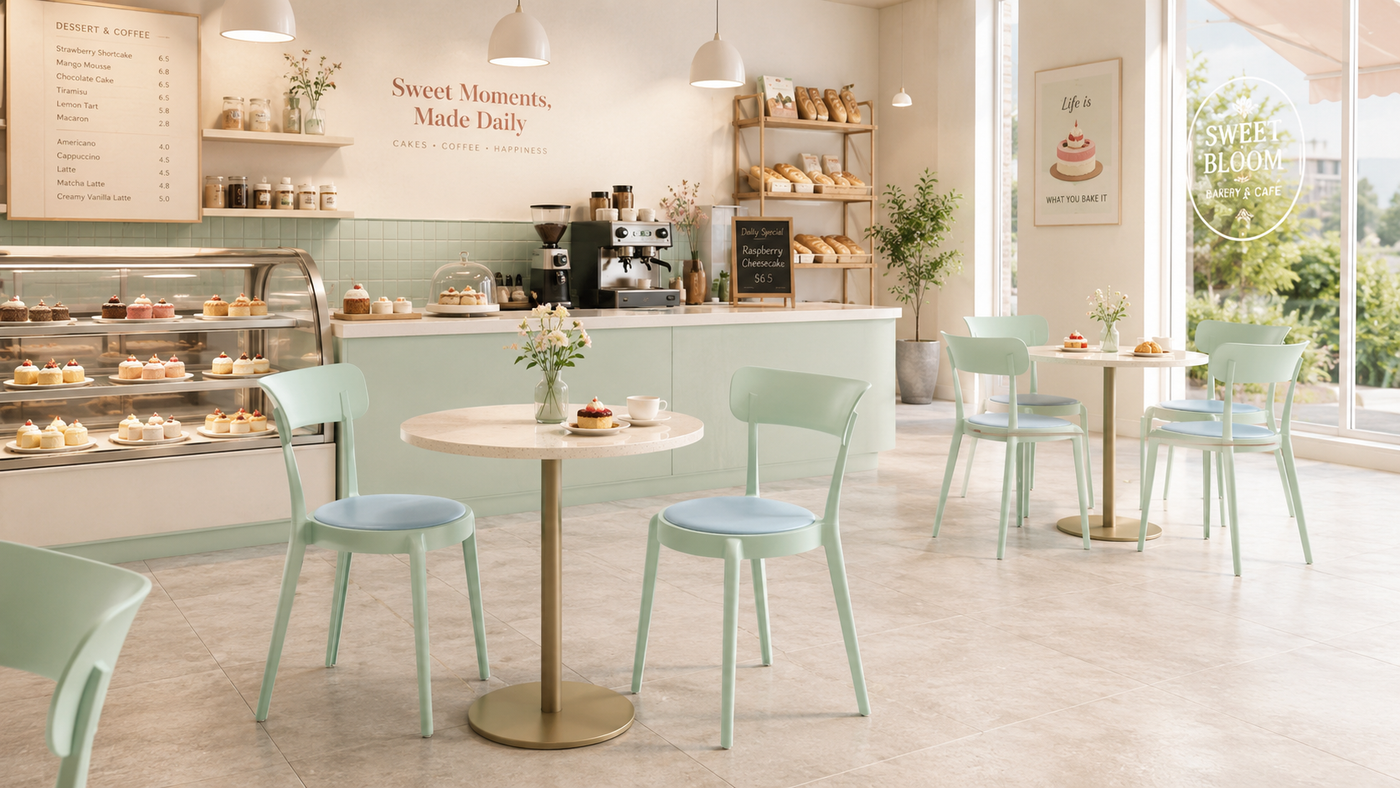 Soft Mint PP Chairs for Dessert Shops with [