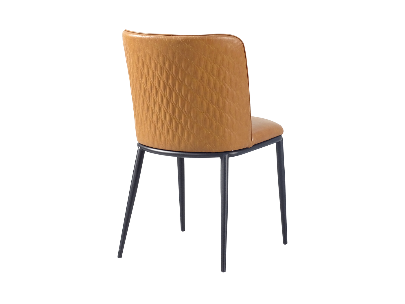 Rear view of dining chair showing continuous diamond-quilted outer back and reduced-diameter black steel legs — DC-3063