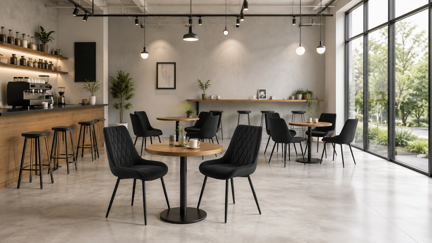 Diamond-Quilted Upholstered Dining Chair in Jet Black, modern cafe shared workspace (DC-1819)- GEYA Seating