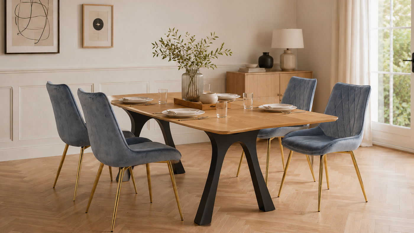 Diamond-Quilted Upholstered Dining Chair in Steel Blue, residential dining interior (DC-1819)- GEYA Seating