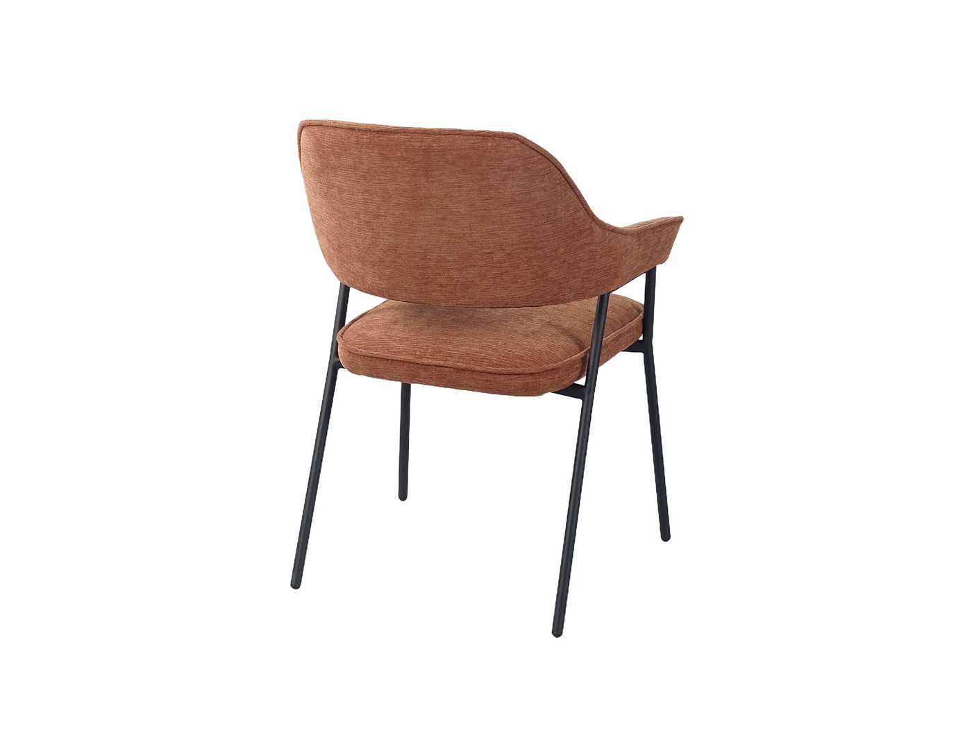 Rear view of open-back dining armchair showing black sand-grain powder-coated steel frame and backrest structure — DC-3198