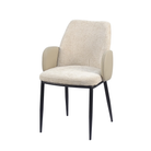 Wrap-shell dining armchair in oat textured fabric with PU armshell, boutique restaurant dining setting, GEYA Seating DC-3117