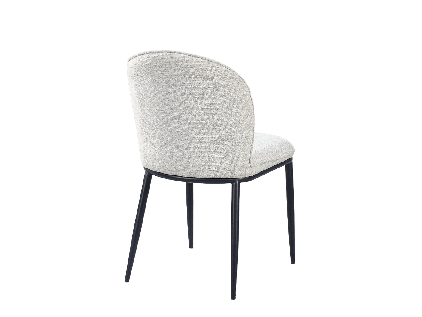 Rear view of rounded-back dining chair showing black sand-grain powder-coated steel frame and fully upholstered backrest reverse — DC-3061