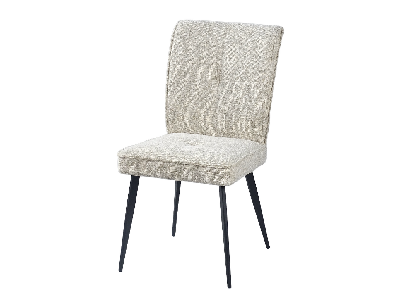 Curved-back dining chair showing tapered black steel base and generously padded seat cushion — DC-3219