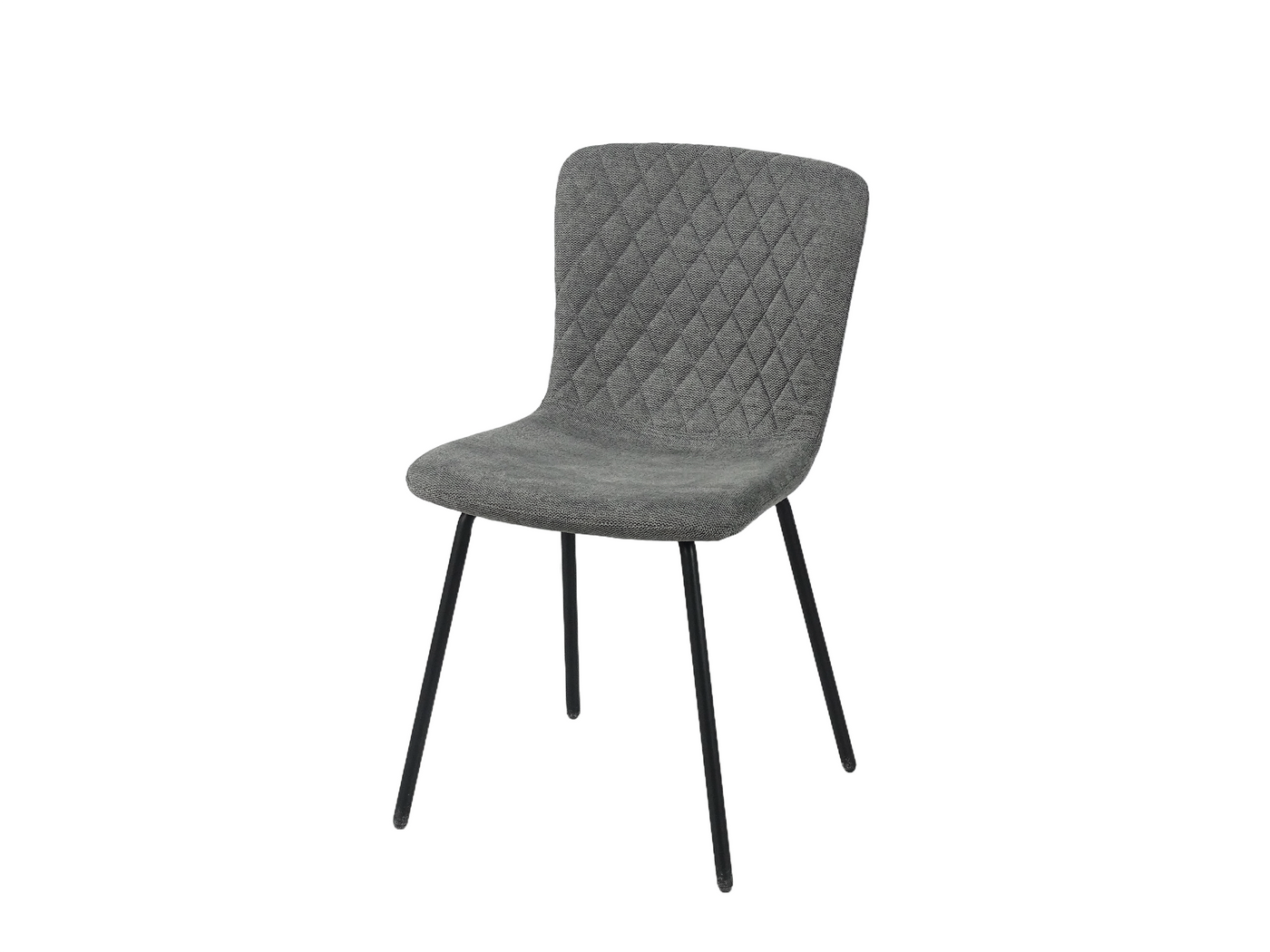 Linen look diamond-quilted armless dining chair in charcoal, splayed 4-leg steel base, contract seating — DC-1060-C