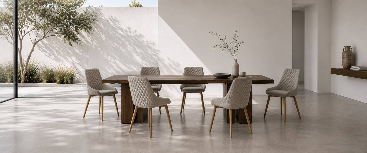 Diamond Quilted Dining Chair — Warm Oak Setting with [