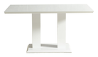 Double-pedestal dining table with reverse-bevel MDF top in high-gloss white for contract dining, GEYA Seating T-305
