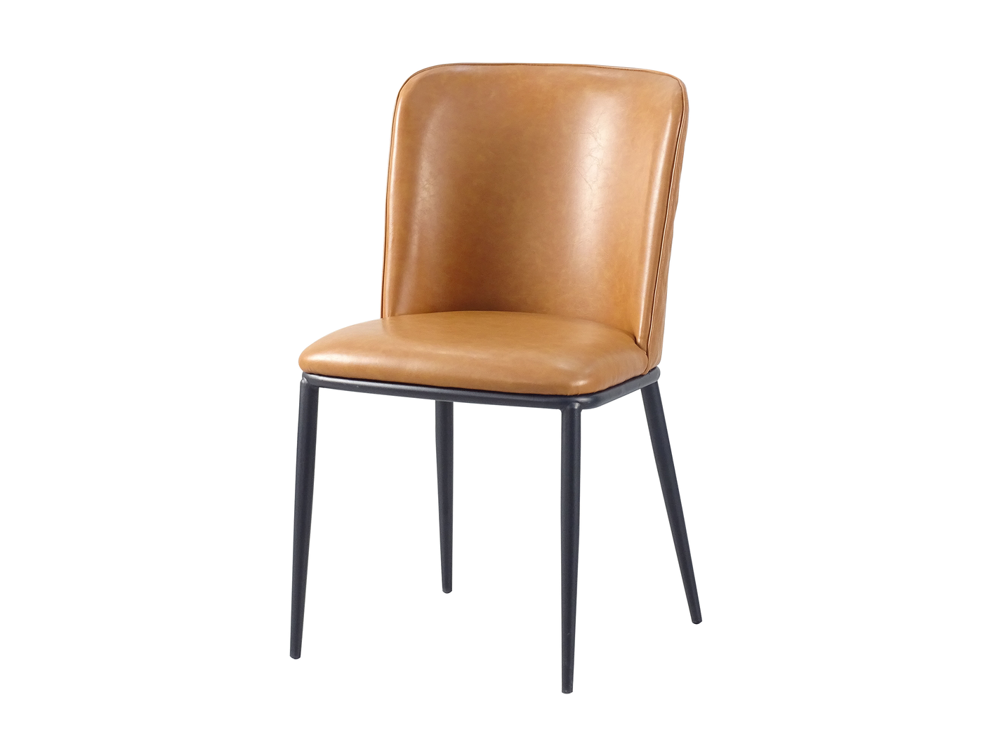  Three-quarter view of faux leather dining chair on open four-leg black steel base — DC-3063