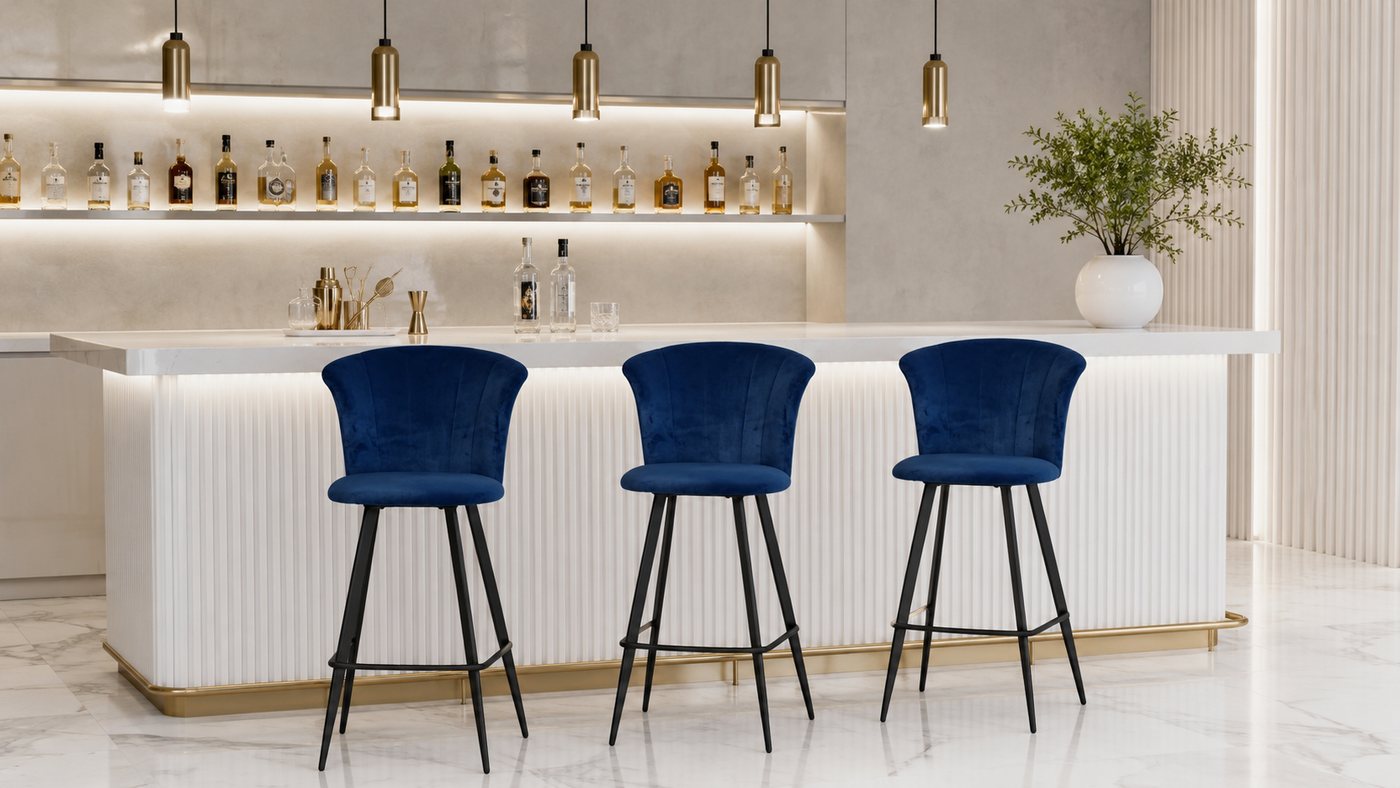 Flared-Back Upholstered Counter Stool in a Hotel Bar Setting with [
