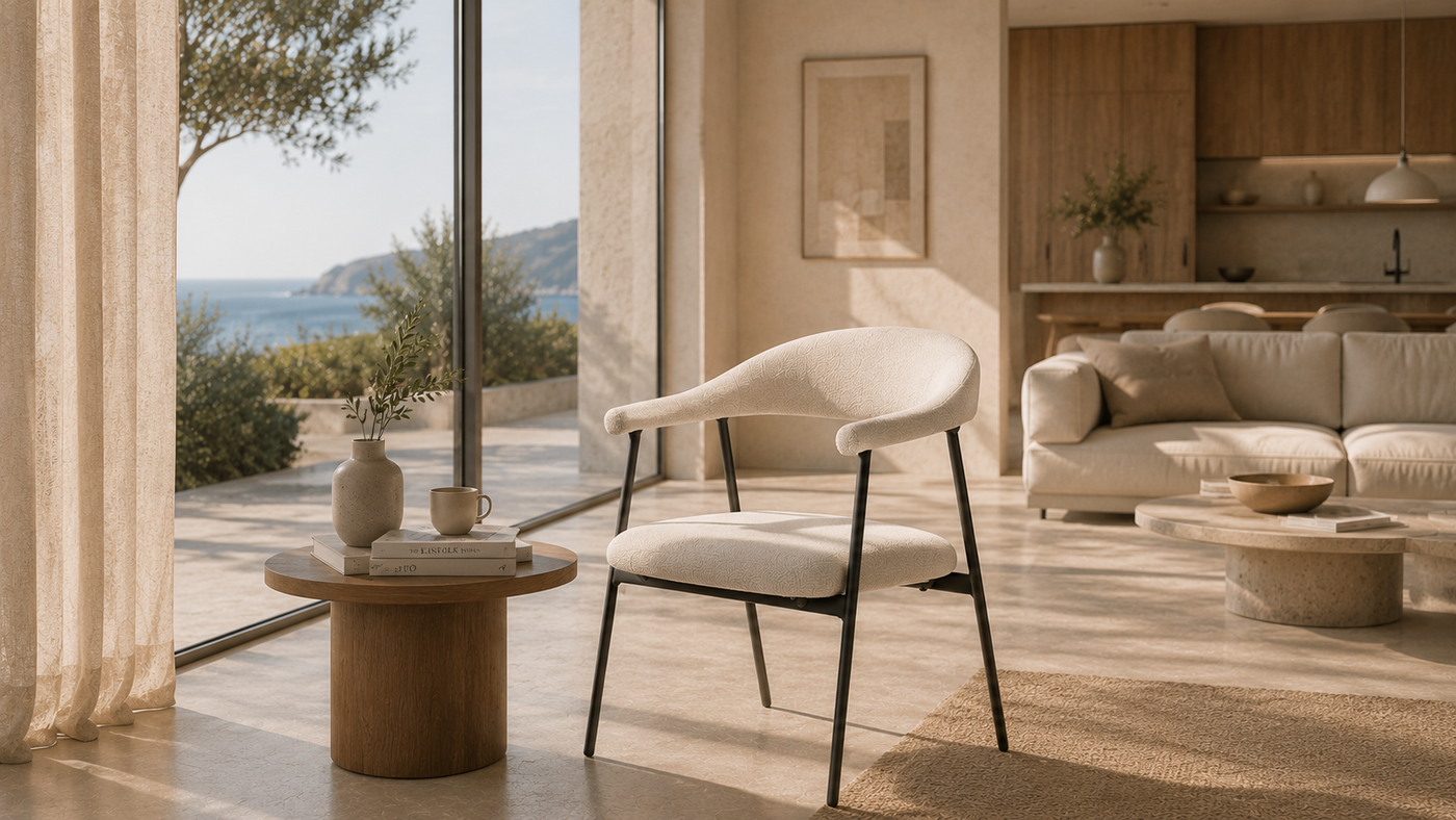 Coastal Morning — Soft sunlight, calm living, relaxed comfort. with [