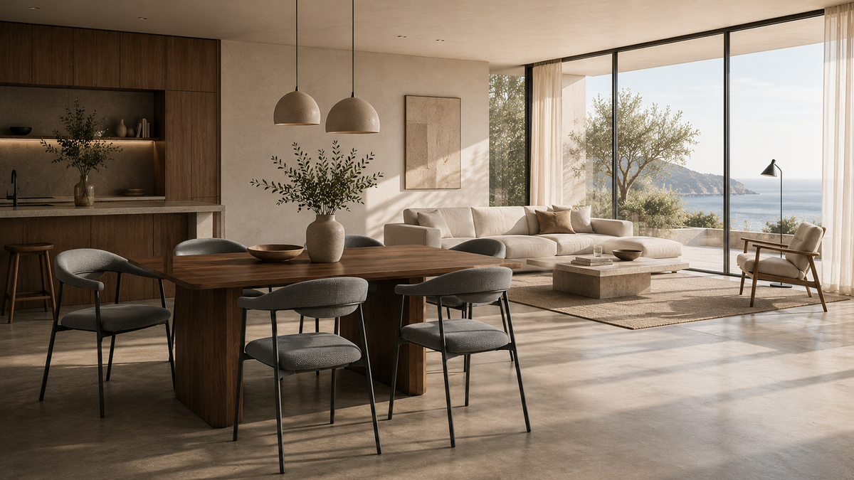 Open Living Dining — Warm coastal living with relaxed social comfort. with [