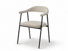Fluid Arc Dining Chair in warm greige EZ3077 woven fabric, featuring a continuous upholstered arc backrest, open black steel frame, and lightweight dining armchair profile, model DC-3252.