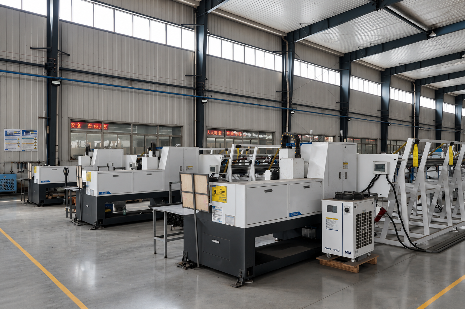 Furniture warehouse with packed materials and inventory support for bulk seating and table orders