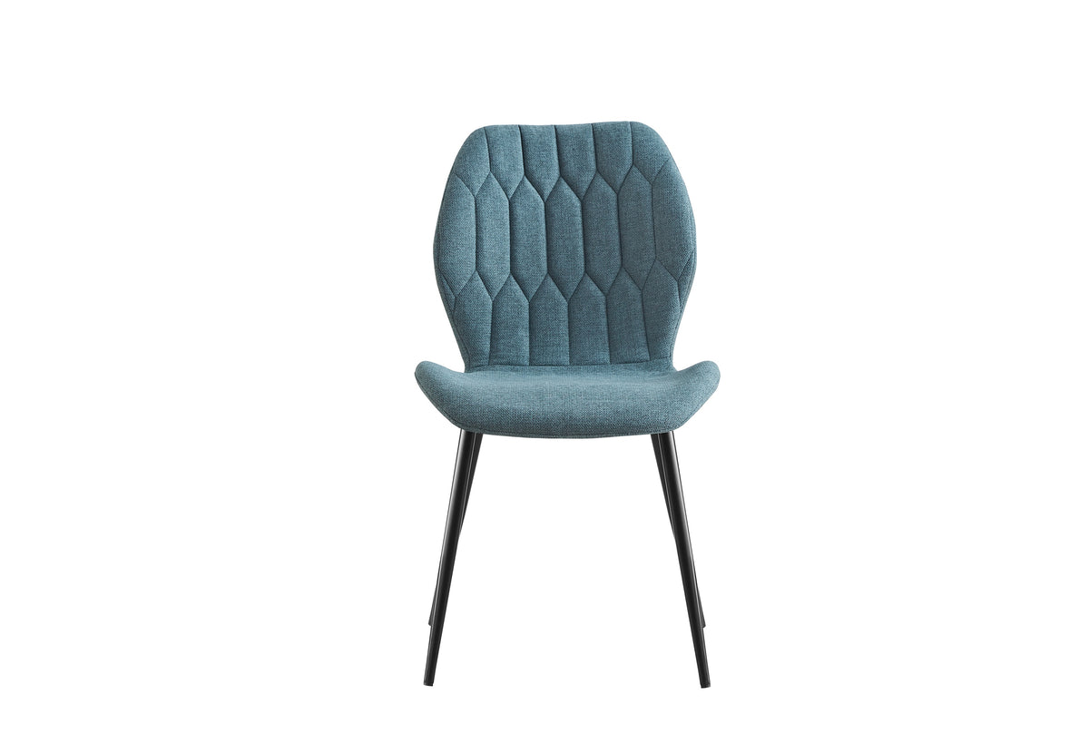 Geometric-stitched dining chair in teal, front view with symmetrical faceted seams, GEYA Seating DC-3071