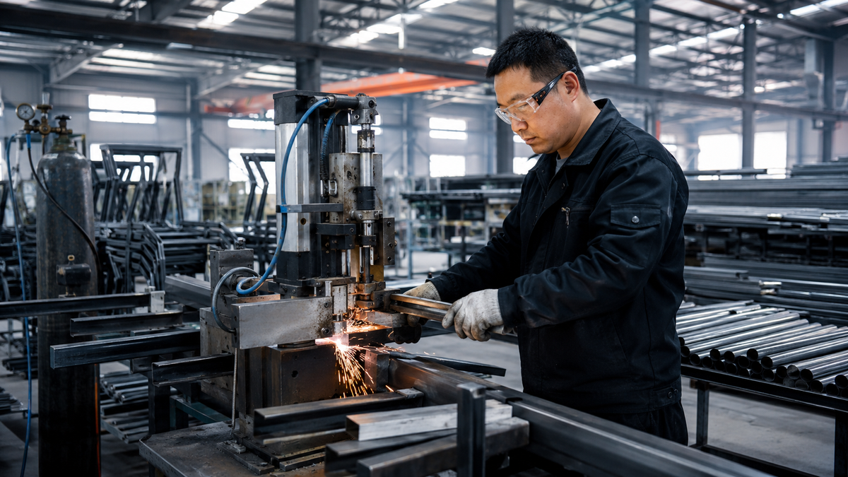 GEYA worker processing metal tubes for furniture frame production in China
