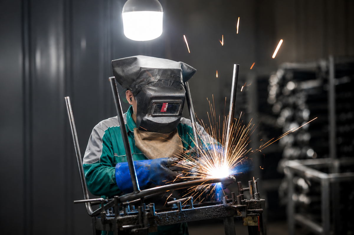 Metal frame production workshop for dining side chairs at GEYA