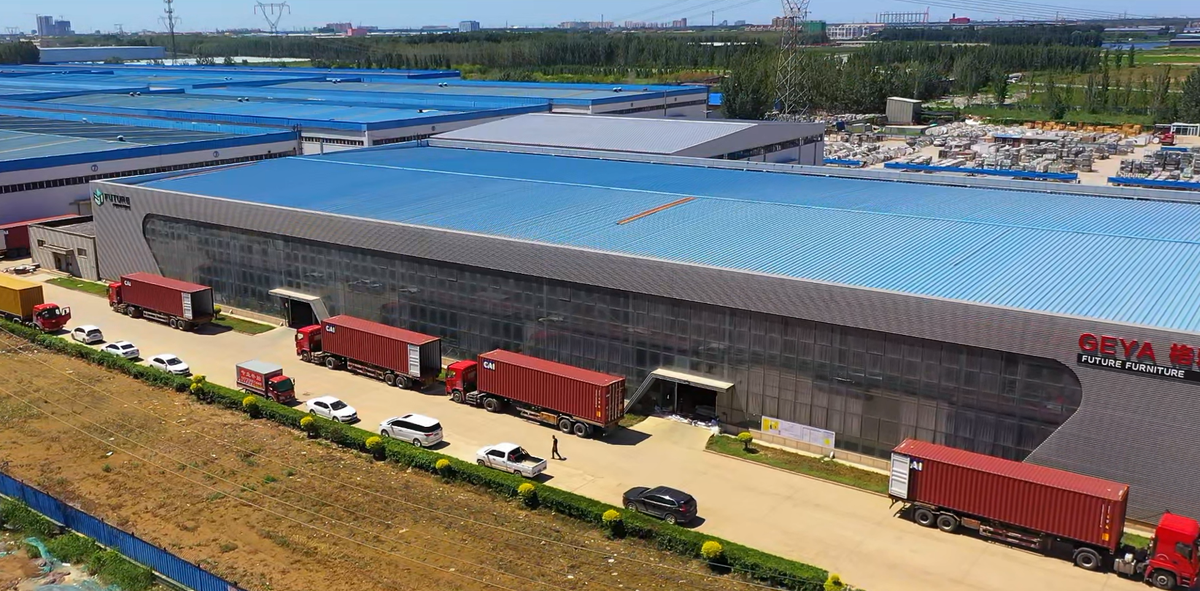 Export container loading for lounge seating orders at the GEYA Seating factory in China