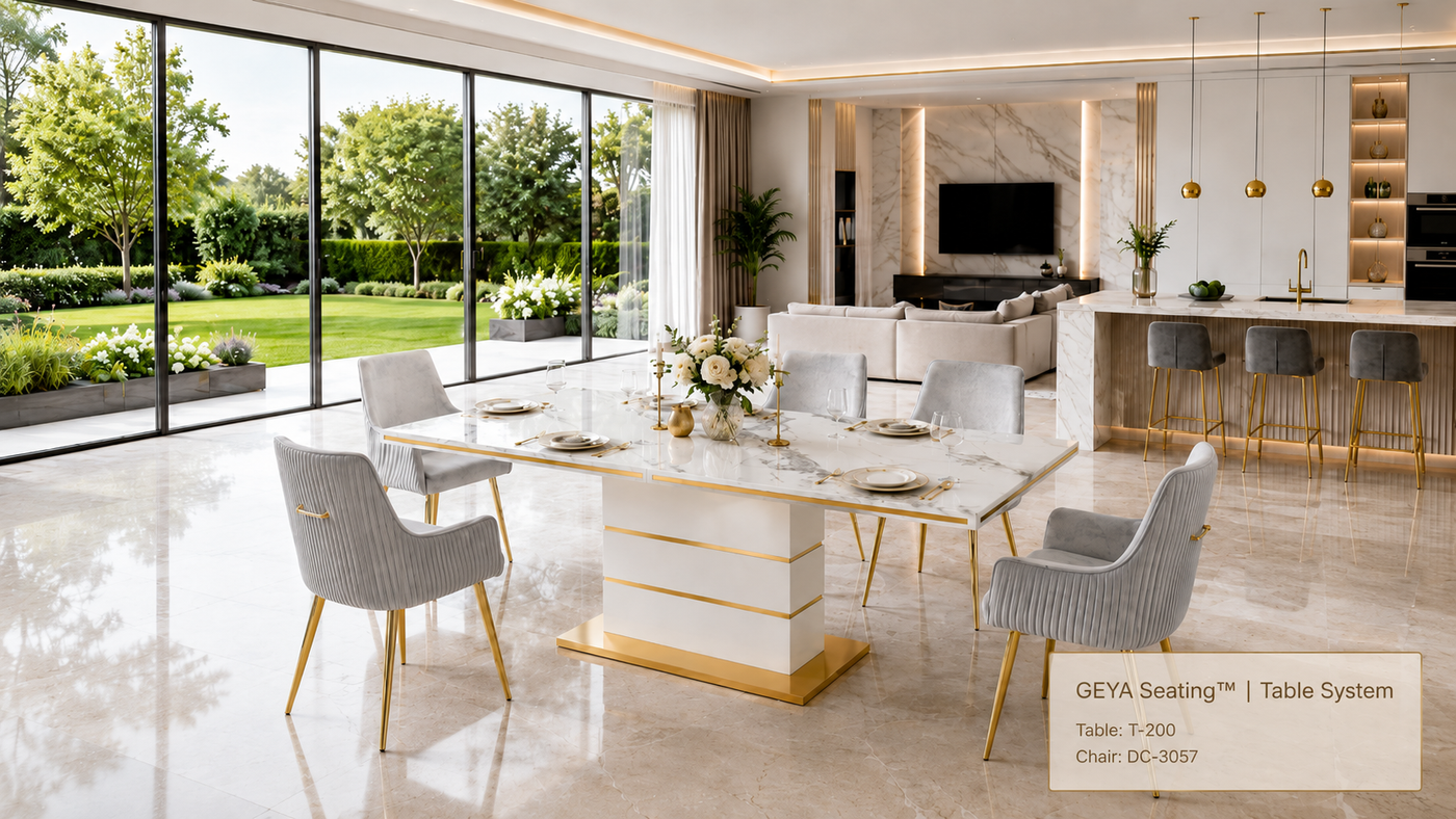 GEYA Seating™ T-200 Luxury Dining Table & DC-3057 Chair System with [