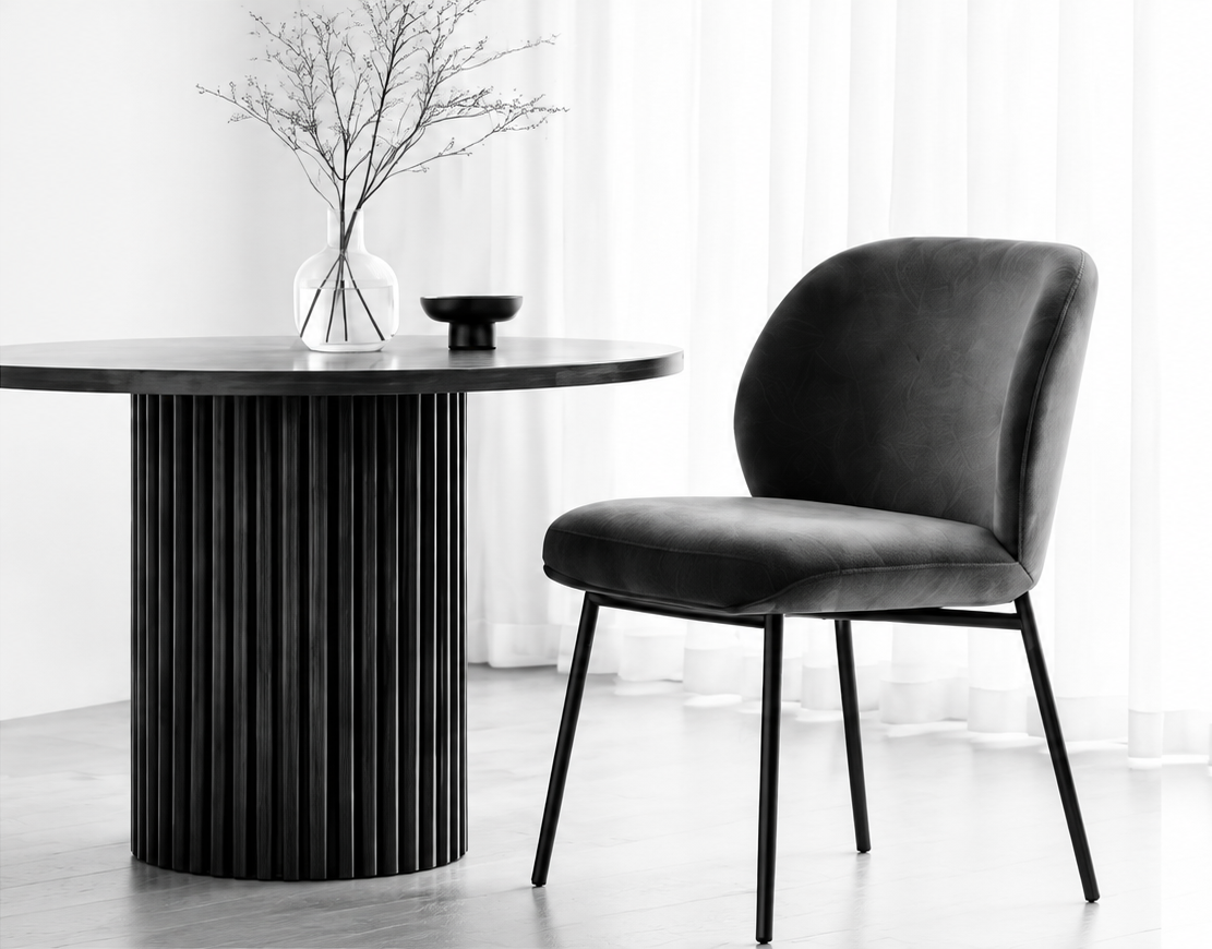 GEYA upholstered dining chair beside a round dining table