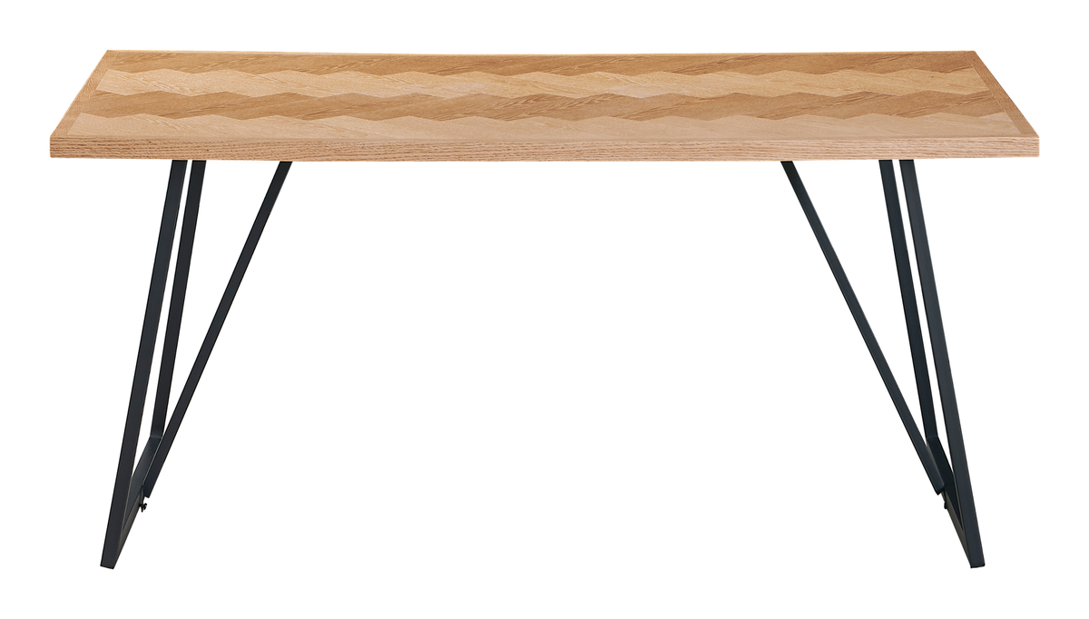 Herringbone oak veneer dining table with trapezoid steel legs for contract dining, GEYA Seating T-103
