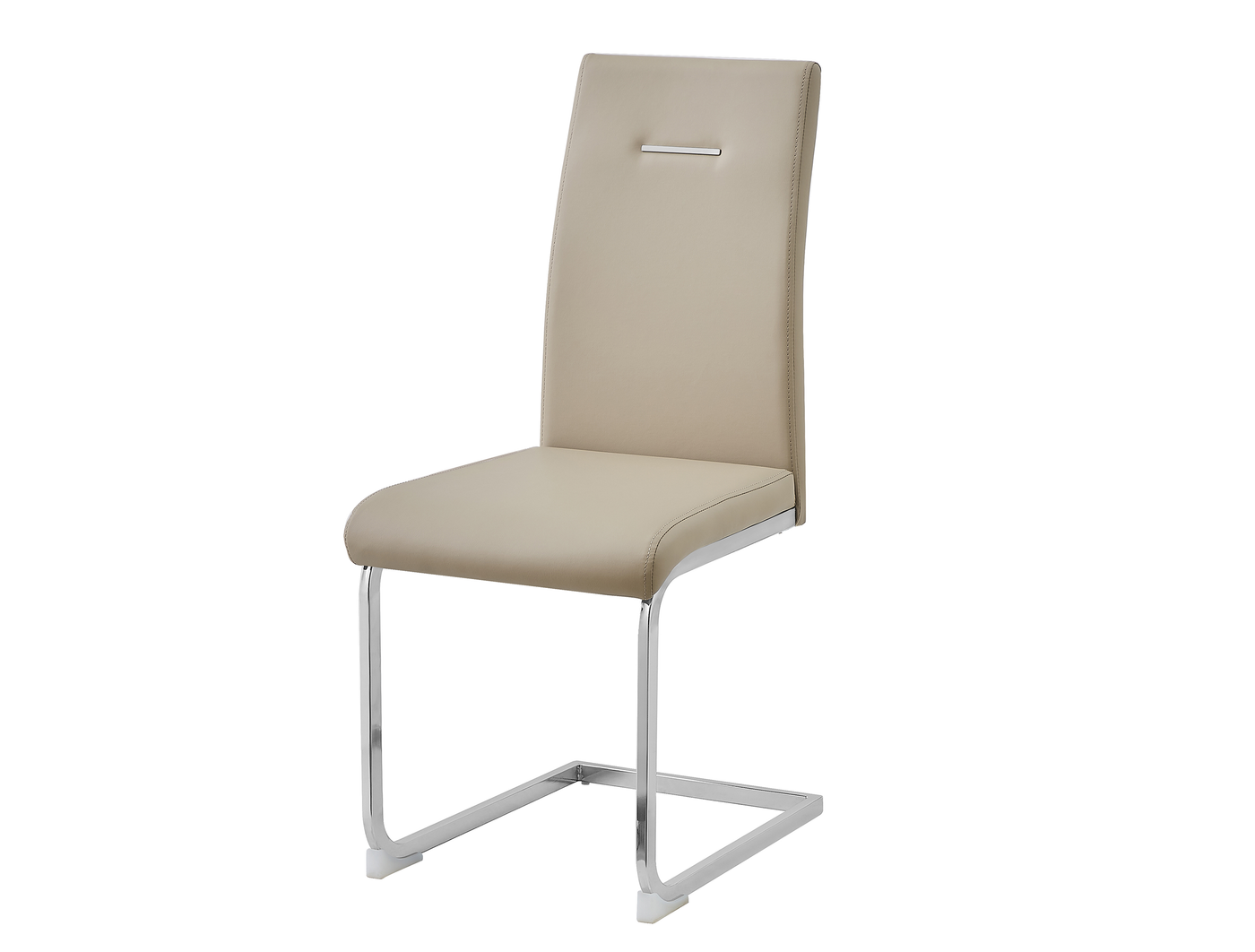 High-back PU cantilever meeting chair three-quarter view showing tapered backrest profile and rectangular-tube chrome frame in Cappuccino, DC-3037