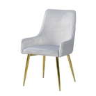 High-back channel-stitched dining armchair in silver grey velvet with gold-plated tapered steel legs and rear metal handle — GEYA Seating DC-3057