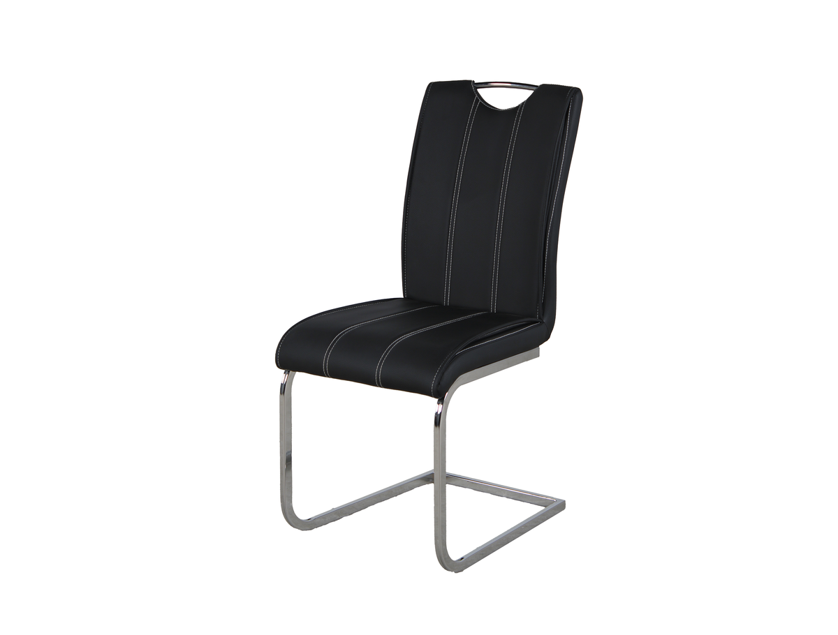 GEYA, high-back PU dining chair with cantilever base, Jet Black, front angle view, DC-1534-1