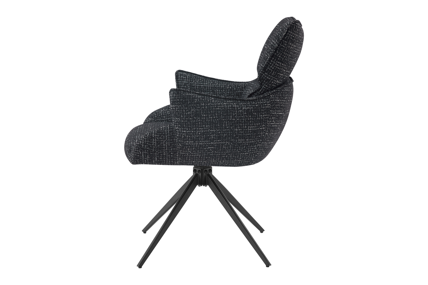 Side profile of forest black high-back swivel armchair showing sculptural layered silhouette and 490 mm seat height — DC-5035