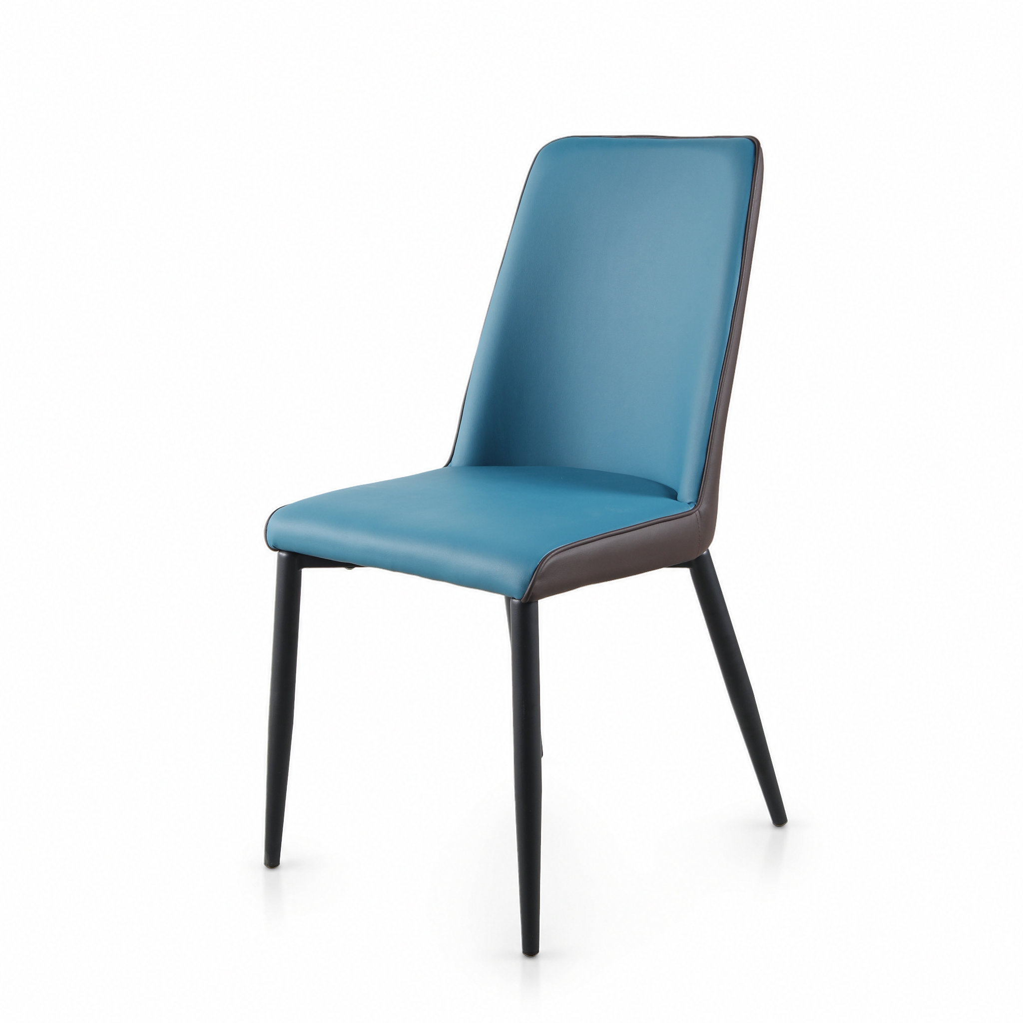High-Back Upholstered Dining Chair in Ocean Blue with slim black legs, DC-1545
