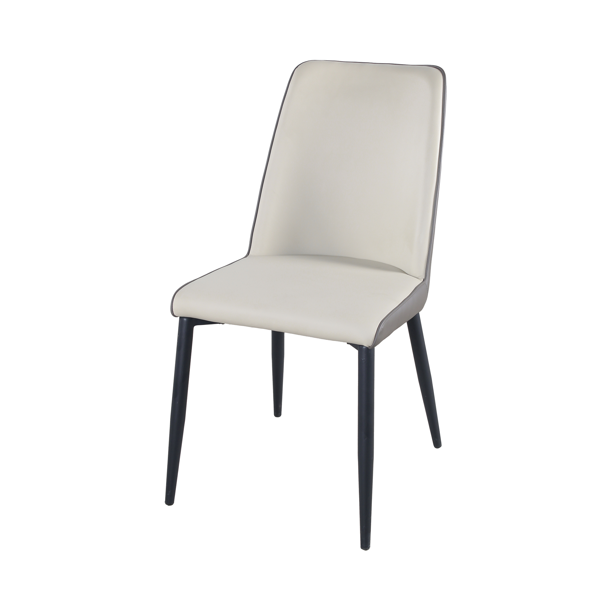 High-Back Upholstered Dining Chair in Warm Ivory with slim black legs, DC-1545