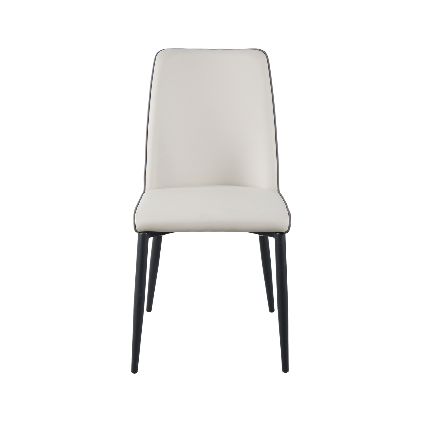 Fine-grain PU leather high-back dining chair front view showing contrast piping detail and two-tone upholstered shell, GEYA Seating DC-1545