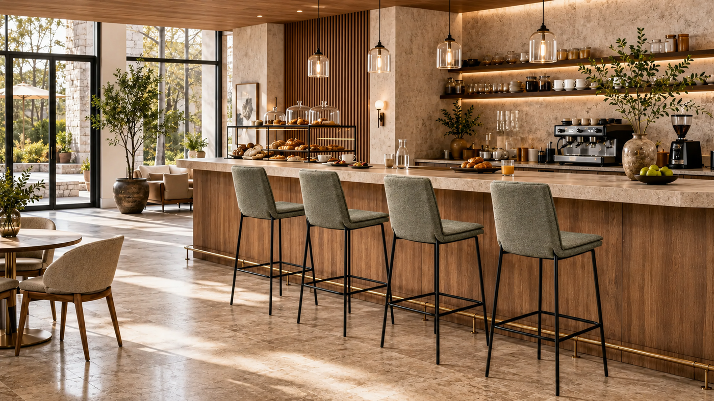 Boutique Hotel Breakfast Bar with Upholstered Counter Stools — GEYA BC-170