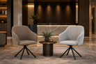 Channel-tufted swivel chairs hotel lobby reception area warm taupe greige soft light grey DC-5002