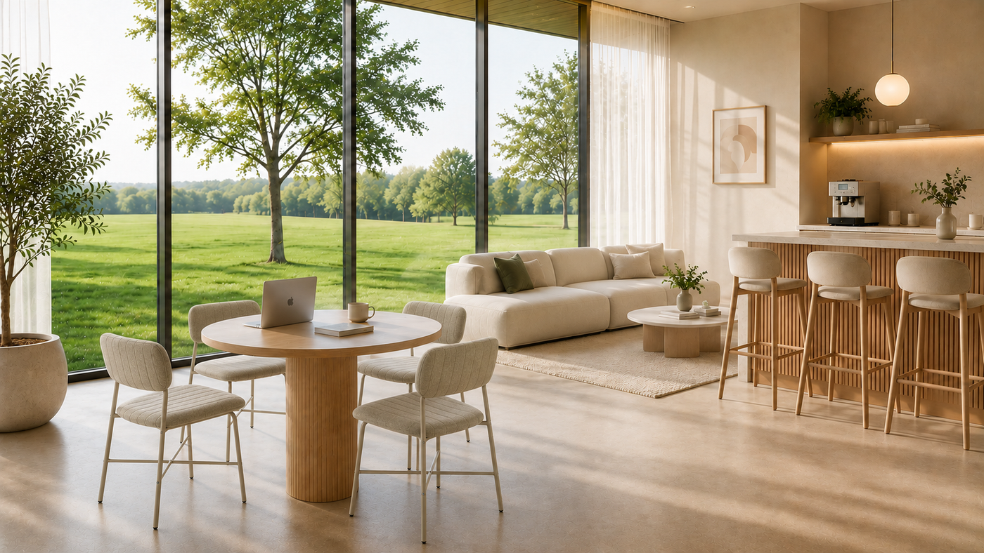 Light Office Café Lounge with Upholstered Chairs with [