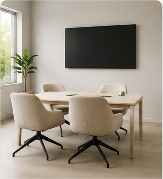 Light office seating application for meeting collaboration and soft workspaces.