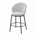 Linen-look bar stool in light greige highlighting the fine-woven upholstery and black tubular steel legs, BC-137-750