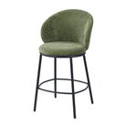 Linen-look bar stool in olive green with a curved back and circular ring footrest, GEYA Seating BC-137-750