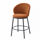 Linen-look bar stool in rust brown showing the curved wraparound backrest and separate rounded cushion, BC-137-750