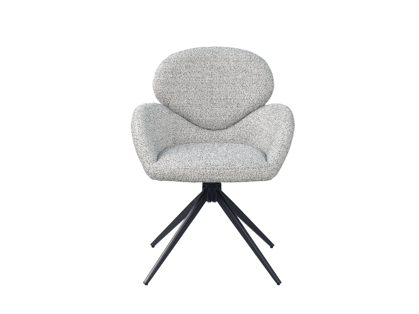 Front view of pebble grey swivel armchair showing oval backrest, wraparound arm shell and recessed seat cushion — DC-5029