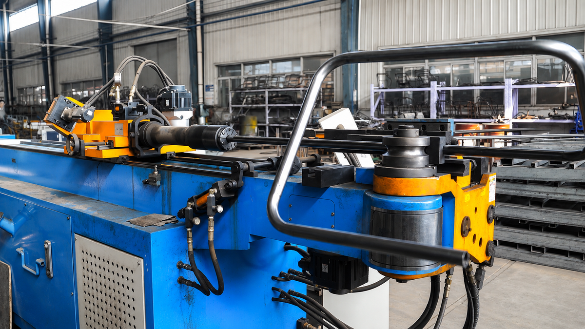 Metal chair frame and table base processing in GEYA’s furniture factory in China