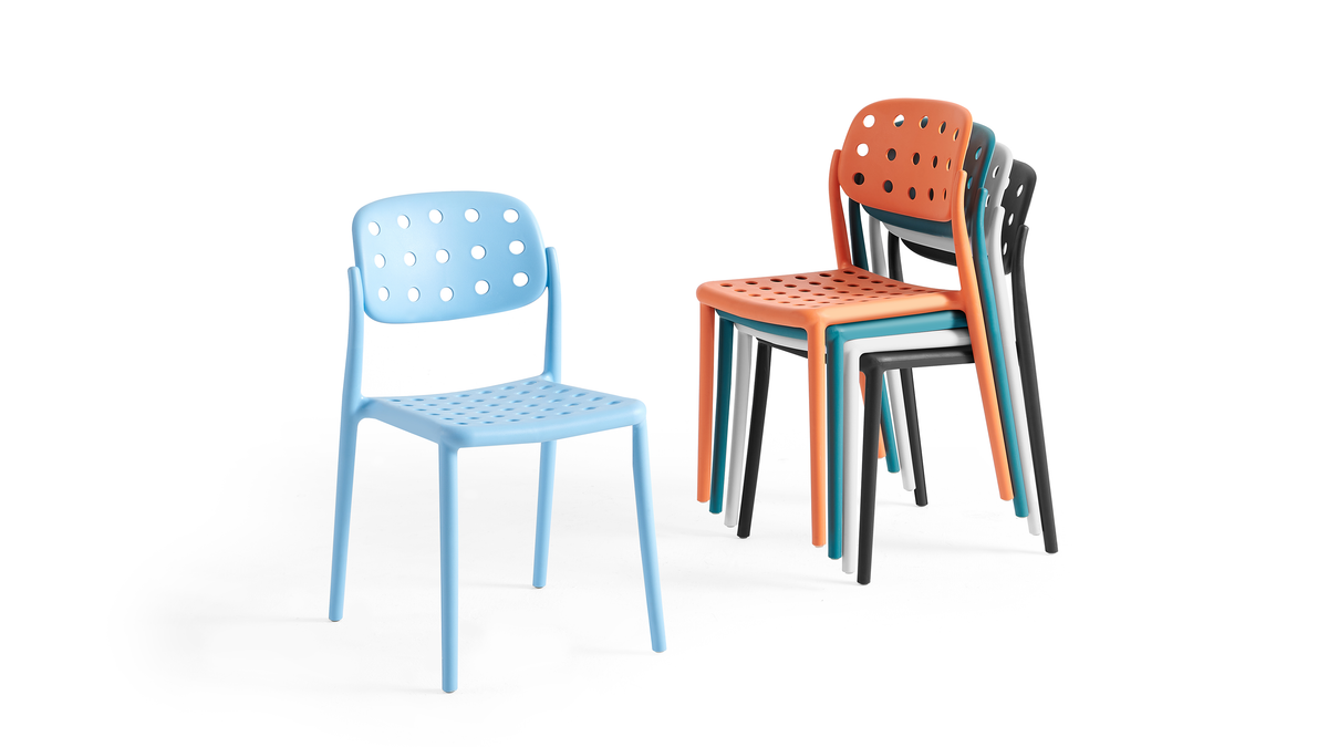 Mixed-Colour Stacked Chairs Efficient Storage for Event Seating Powder Blue PC-111