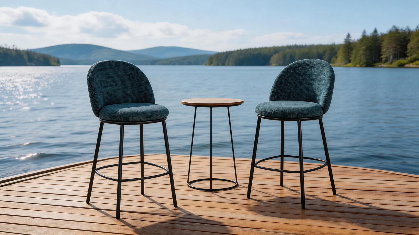 Modern Blue Upholstered Counter Stool with Back  with [