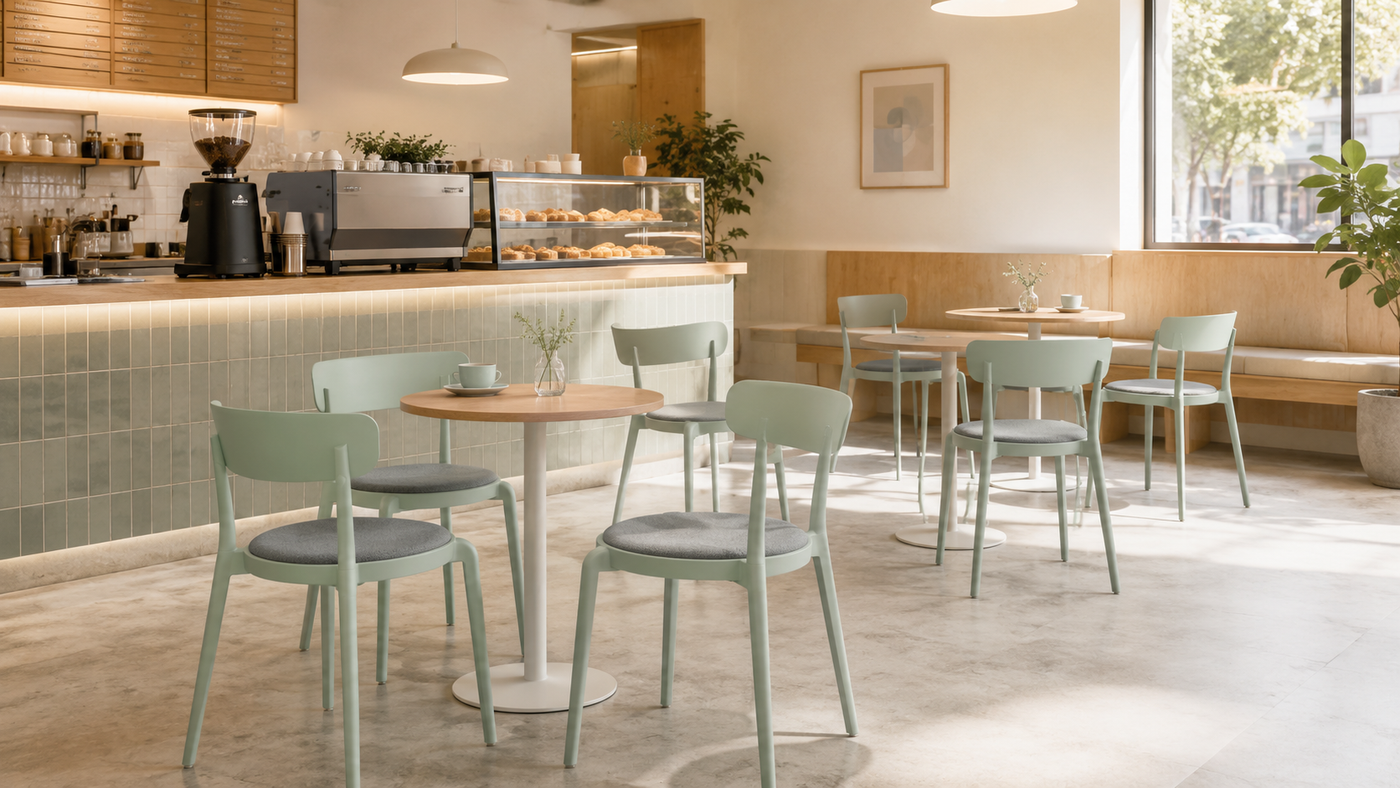 Soft Sage PP Chairs for Modern Cafés with [