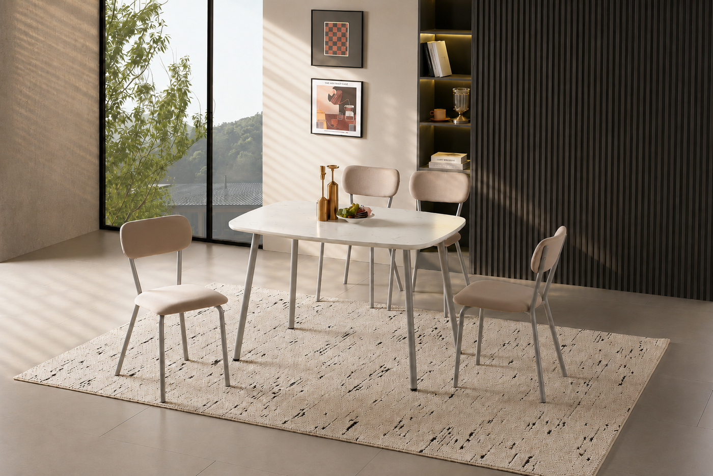 Pillow Back PU Leather Dining Chair — Minimal Grey Interior with [