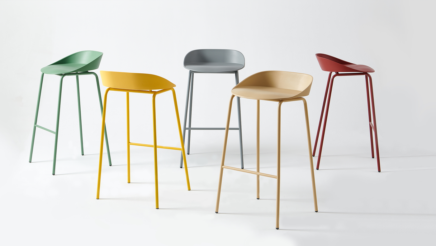 Low-Back PP Shell Stools with Slim Metal Frames with [