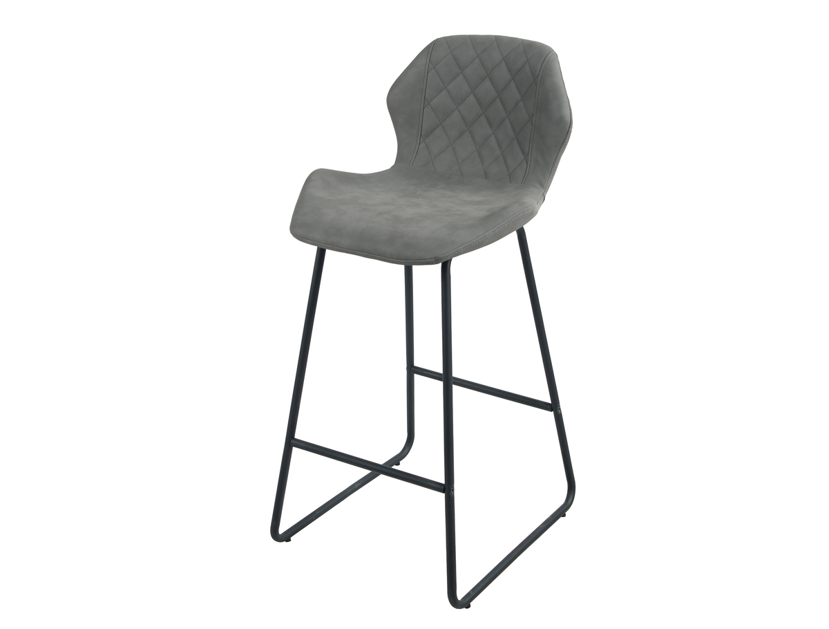 Nubuck-look PU bar stool in Graphite Grey showing three-quarter frame and welded footrest BC-05-750