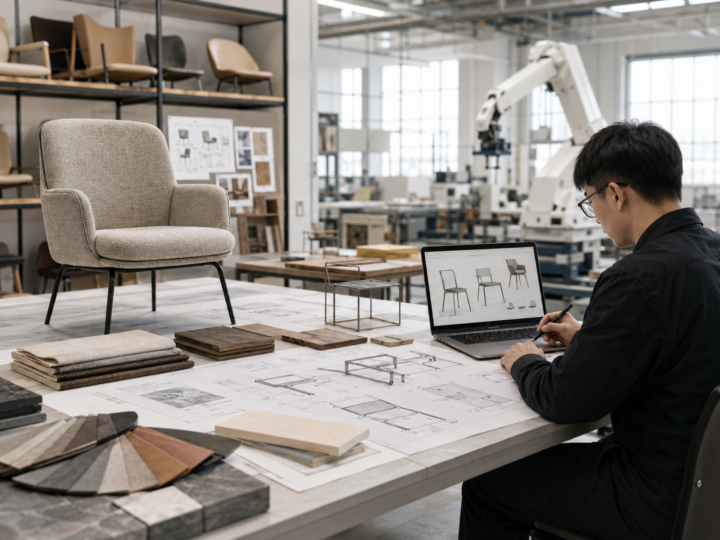 GEYA Inside structural standard showing upholstered chair with reinforced metal frame, comfort layer system, structural support design, and durability validation.