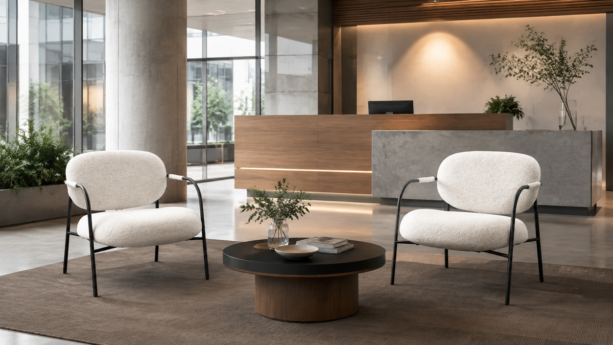 Upholstered metal-frame seating for a contemporary office reception area